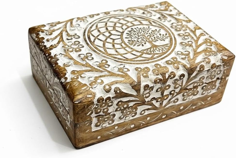 Wooden Keepsake Box Memory Keepsakes Handmade Mini Jewellery Box, White Laser Tree