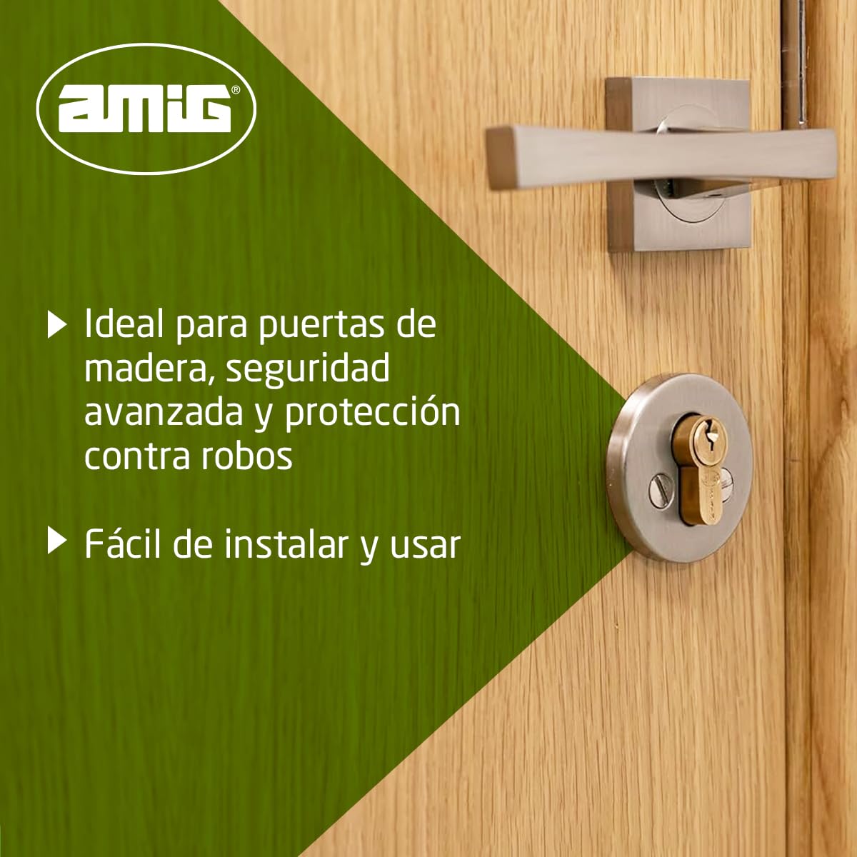 Amig - Cilindro de seguridad con muletilla - Cerradura para puertas - Bombín de Alta Seguridad - Antiganzúa y Antitaladro - Incluye 5 llaves - Pulido - Medidas: 60 (30-30 mm)
