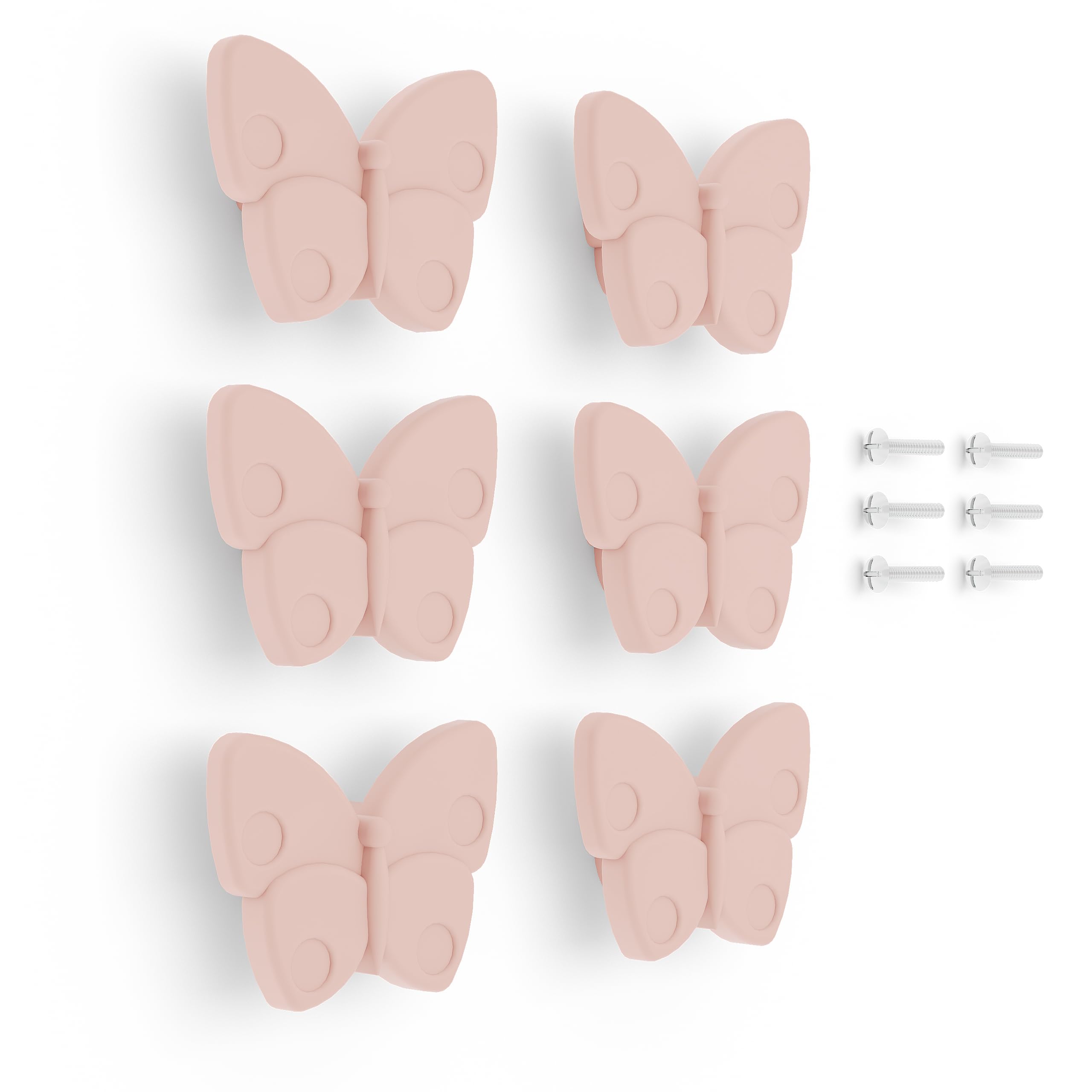 Poliplast - Set da 6 Pomelli, Design farfalla per Armadio e Cassetti e cameretta bambini, Articolo 427F, Verniciato a mano, Colore Rosa Salmone