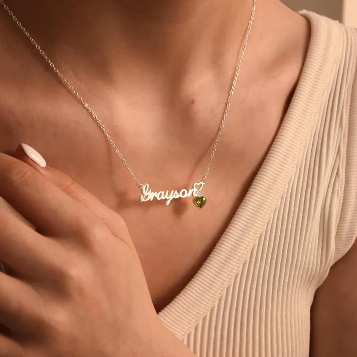 Custom Name Necklace with 12 Month Birthstone,Personalized 18K Gold Plated Name Plate Necklaces Customized Pendant Necklace Christmas Birthday Gifts For Women - Image 5