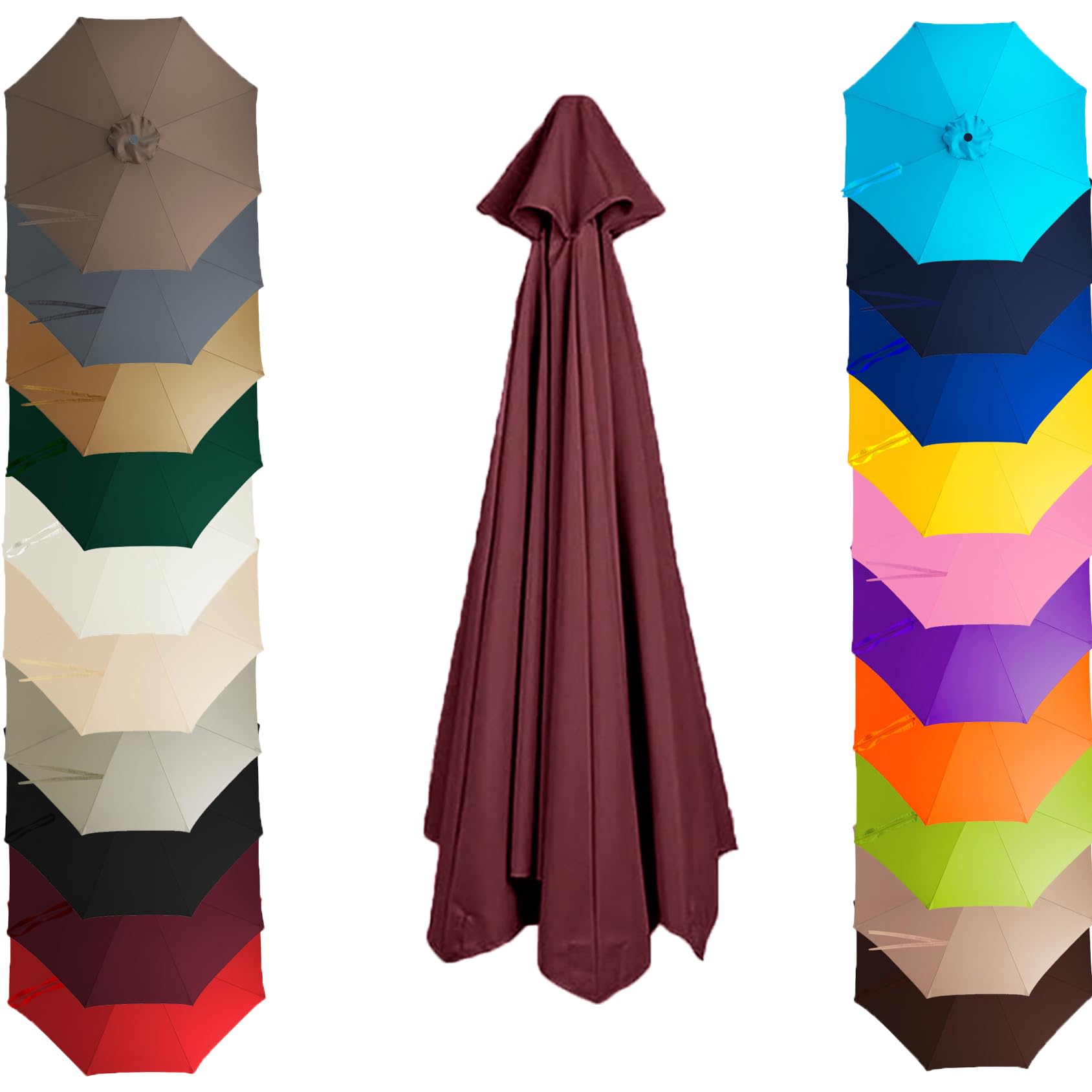 Telo Ombrellone Esterno, 6/8 Stecche, Antintemperie UV, Patio Giardino | Copertura durevole resistente a UV e acqua per patio, giardino e spiaggia.(Burgundy,3.5m/11.5ft8 Rib)