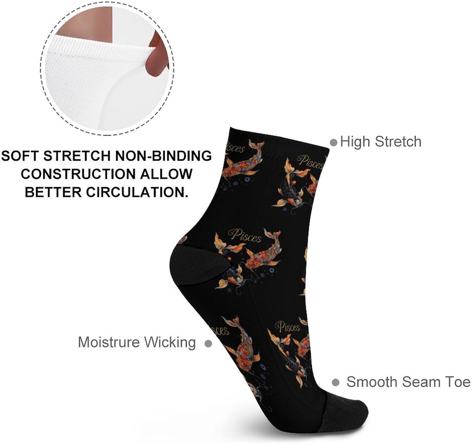 Pisces Zodiac Sign Knee High Socks Athletic Long Stockings Sport Casual Crew Tube Sock Boot