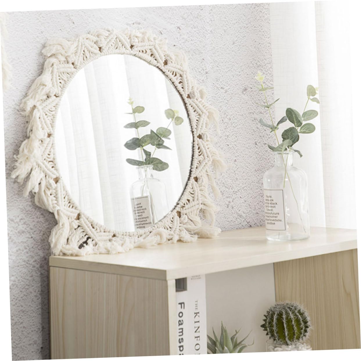 Cabilock Handgefertigter Wandspiegel aus Baumwollseil als Wanddekoration mit Minimalistischer Boho Optik für Wohnzimmer und Schlafzimmer Zufälliger Stil