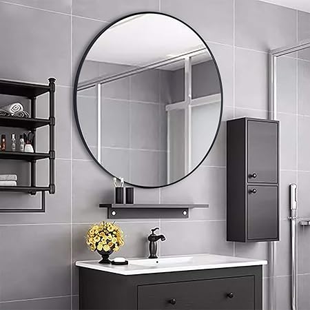 Rumcent - Espejo de pared con marco de metal redondo, tamaño grande