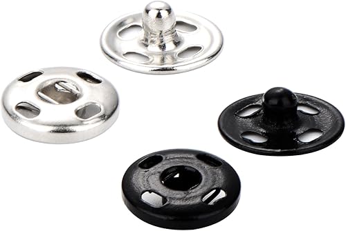Miniatura 5 de Sumind 100 juegos de botones a presión de metal para coser ropa, negro y plateado (0.394 pulgadas)