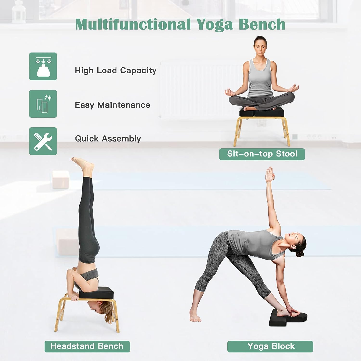 Yoga Chair Headstand, Sedia da Yoga,Sgabello Yoga,per Il rilassamento e l'allenamento della Forza,Yoga Panca Inversioni (Nero)