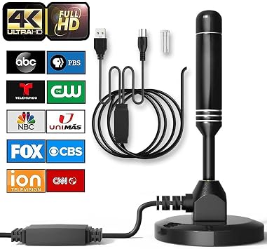 Digital TV Antenna for Smart TV Indoor, 4K 1080P HD TV Antenna for Local Channels, Support 360 Signal Reception UP to 300 Miles - 16.40FT Coax HDTV Cable