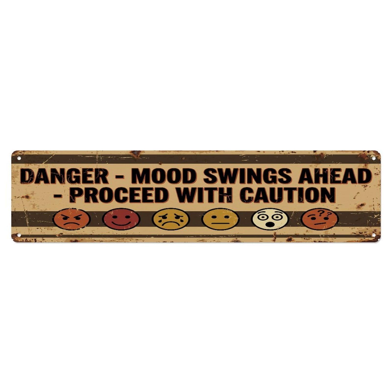Fqcyn Style Metal Tin Sign Vintage Funny Danger Mood Swings Ahead Warning