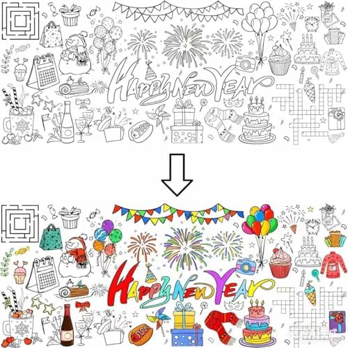 Happy New Year Party Giant Coloring Poster 30x72 Inch Drawing Paper Coloring Tablecloth DIY Art Crafts Mat New Year Themed Activity Wall Home Suppiles image 2