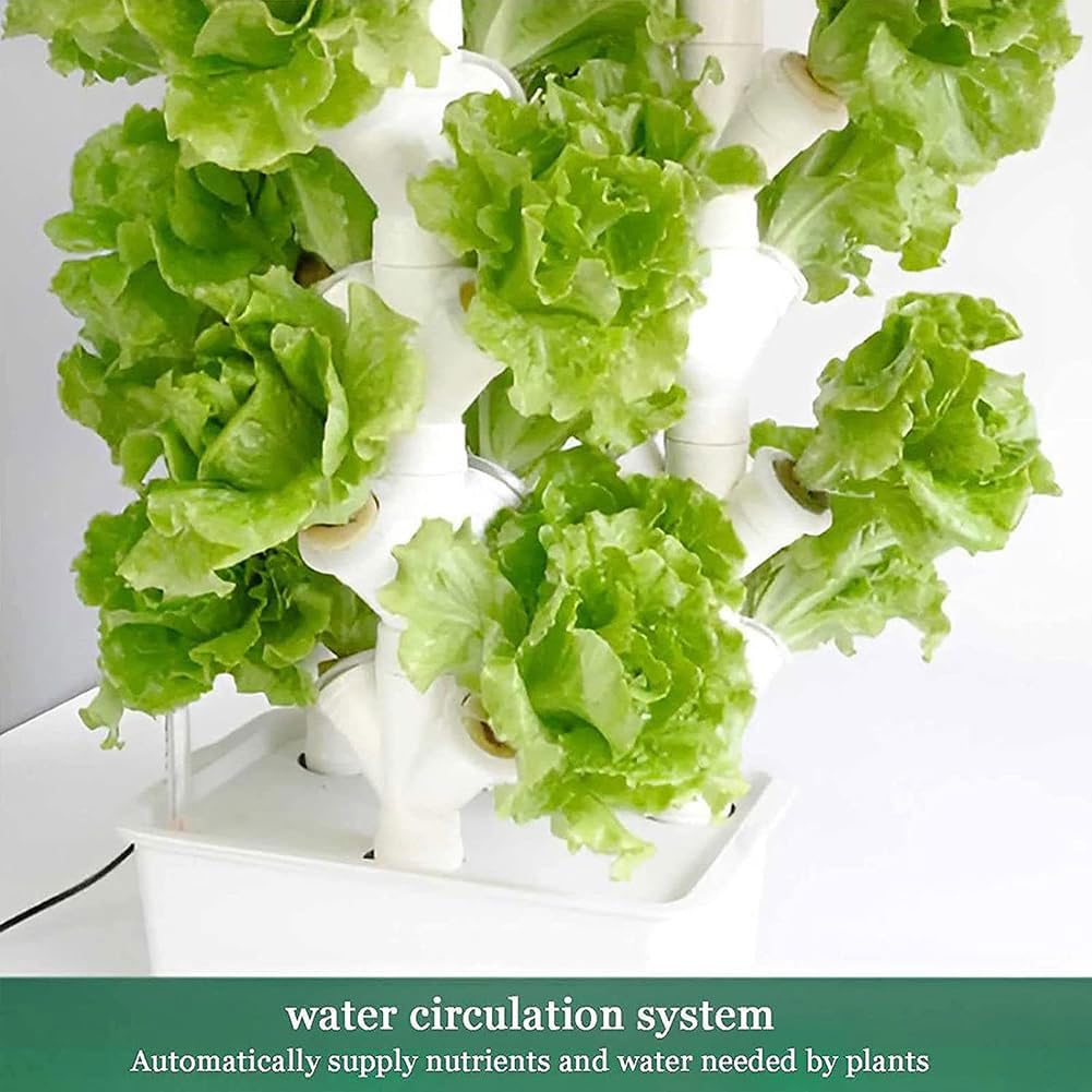 QUTBAG Système hydroponique d'intérieur, Tour hydroponique Verticale en PVC, kit de Germination de Jardin pour légumes à Feuilles, Herbes, Jardin, Culture de laitue et de Fruits 24Holes