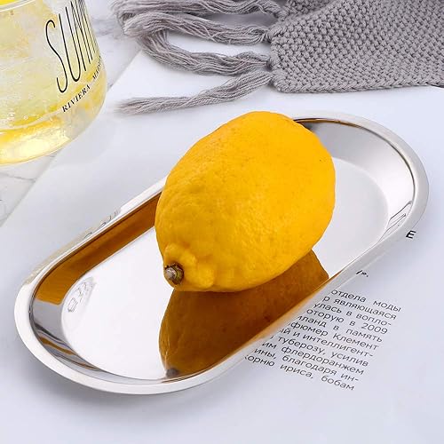 Miniatura 4 de Buyer star Bandeja ovalada de acero inoxidable de 7.3 pulgadas, bandeja de almacenamiento para frutas, plato de platos, cosméticos, joyería,