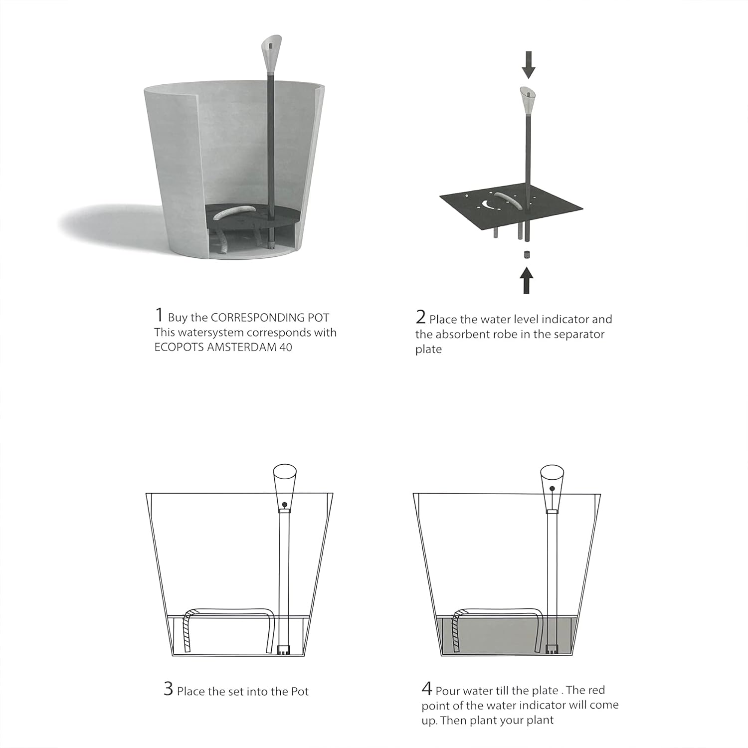 Ecopots Amsterdam Round Indoor Plant Self Watering System for 16" Amsterdam Planter