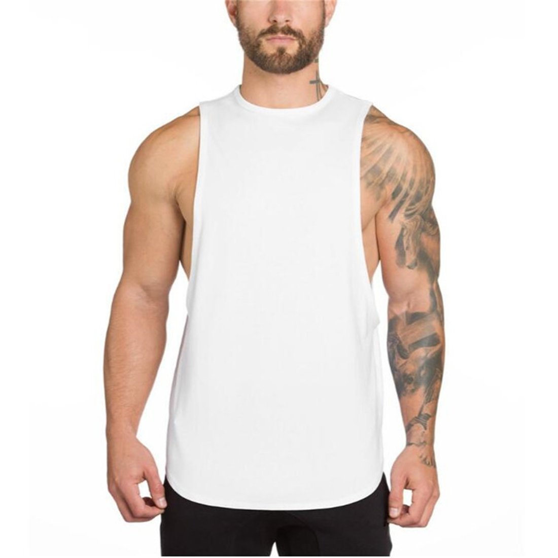 YeeHooMen's Fitted Muscle Stringer Vest Cut Open Sides Workout Tank Tops Gym Bodybuilding T-Shirts