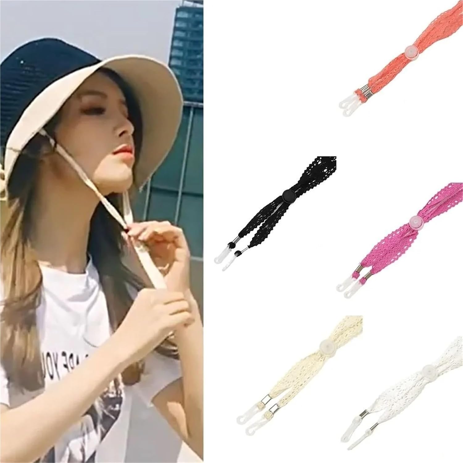 20Pcs Adjustable Windproof Hat Strap Chin Cord Anti-Drop Removable Hat Retainer for Fishing Hiking