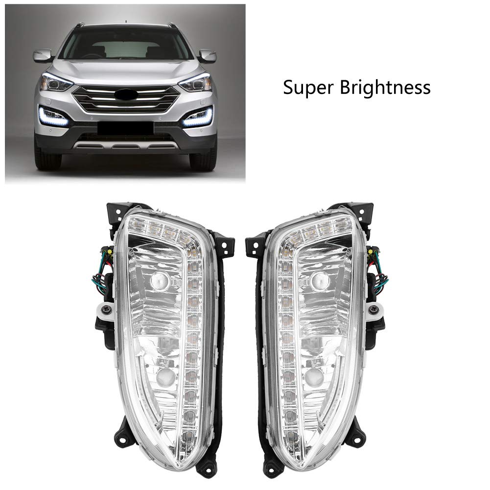 EBTOOLS pour feu de antibrouillard santa fe 2013 1 paire de feux diurnes de voiture H8, cache de lampe de brouillard 12V LED DRL pour Fe / IX45 2013-2015