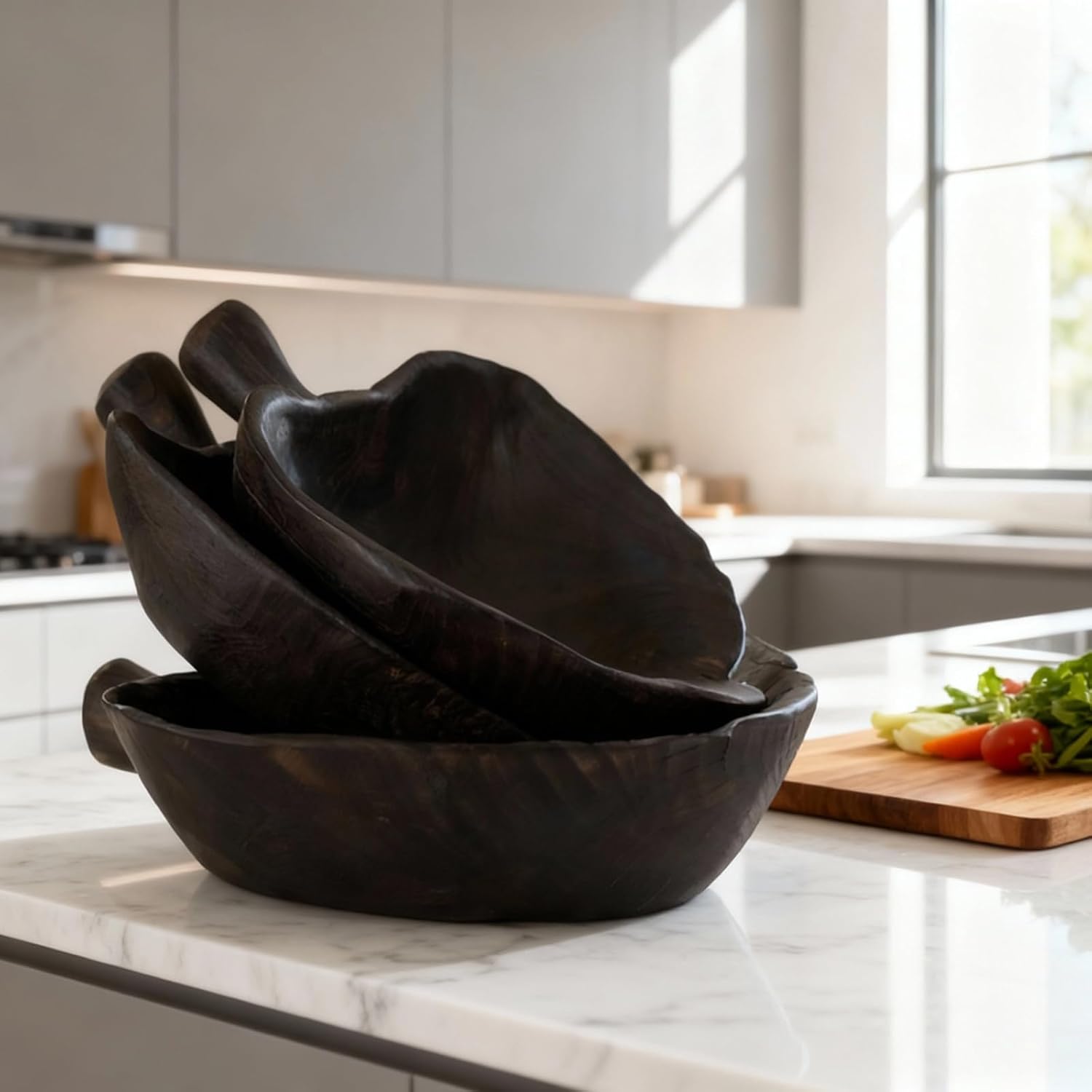 wood fruit bowl with handle - decorative bowl - key bowl for entryway table - Each wood bowl Features a Unique Shape