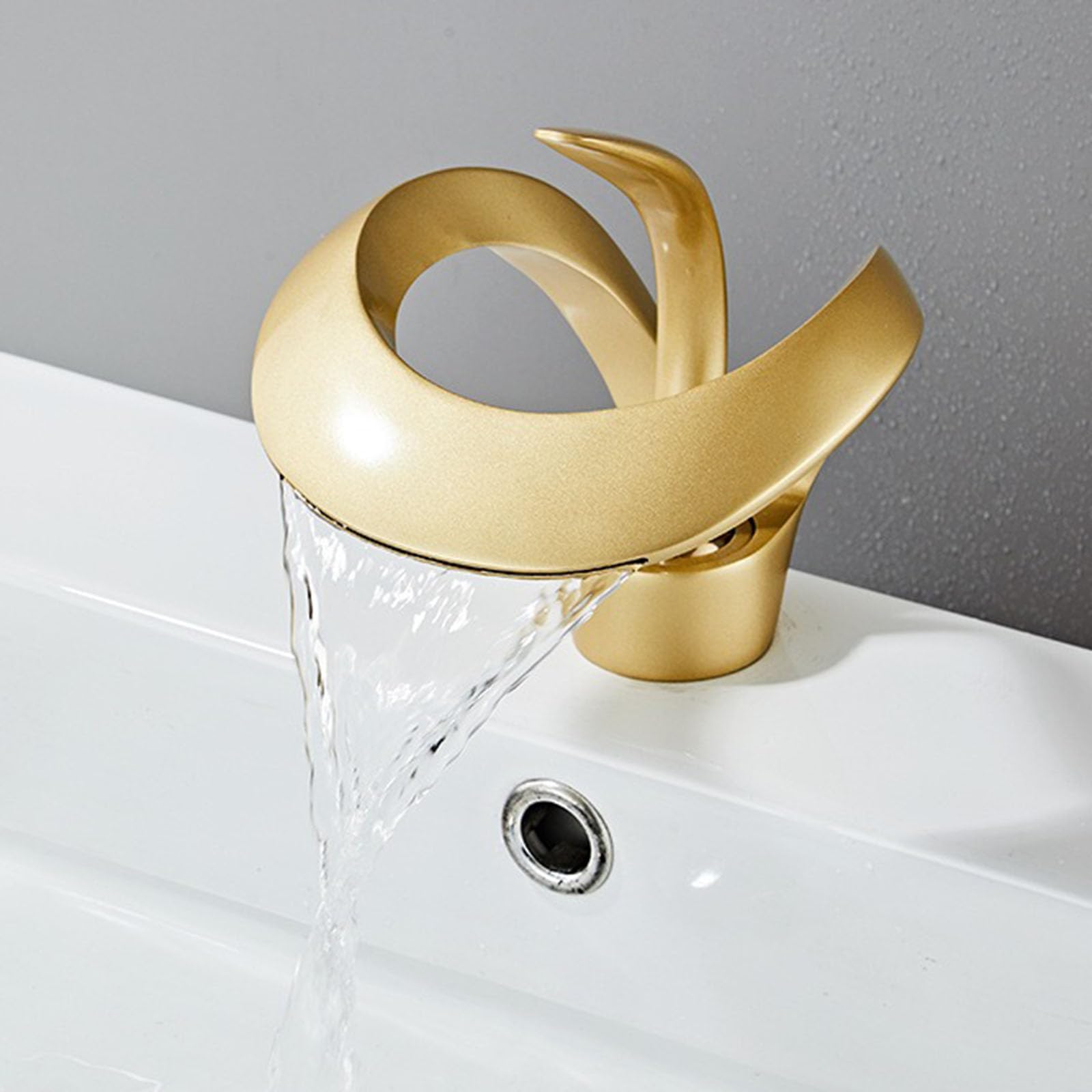 Nfusrxmbk Matte Gold Basin Tap Waterfall Single Hole, Mixer Tap Bathroom Sink Brass Single Handle