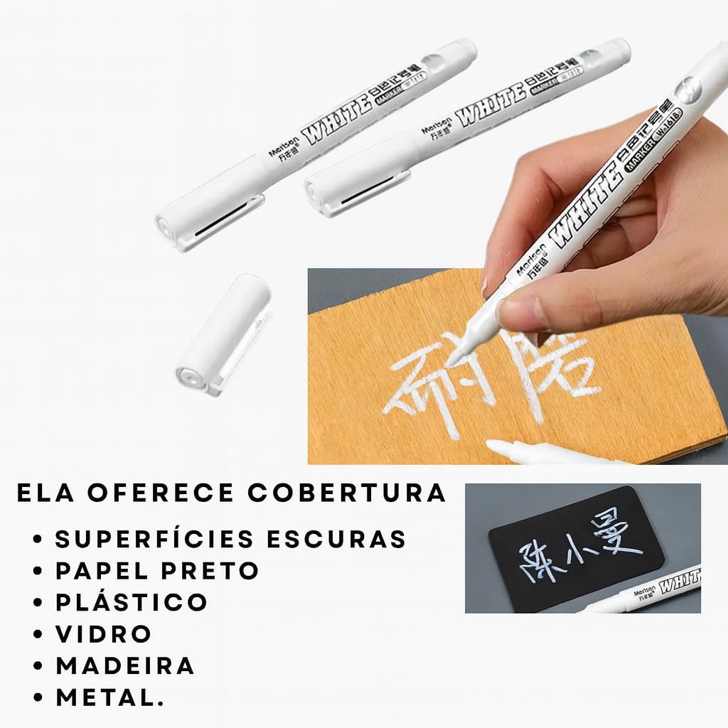 Kit 2 Canetinhas Marcadora Branca para Arte e Desenho, Touch, A prova Dagua