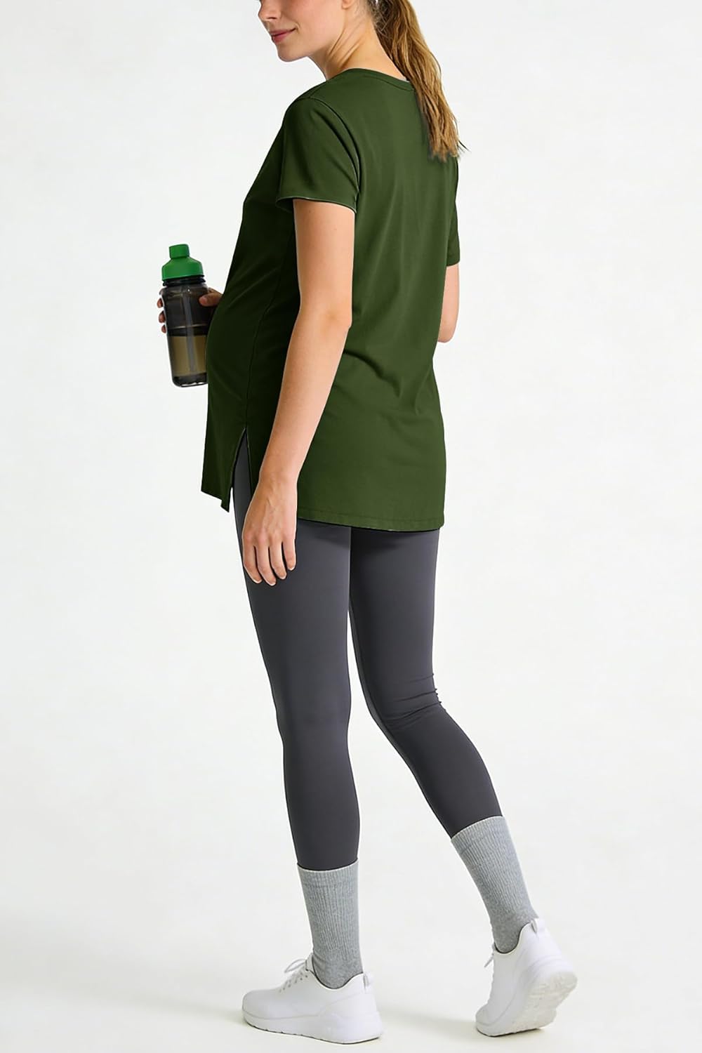 Women's Maternity Shirts Short Sleeve Split Hem Pregnancy Tops Clothes - Image 3