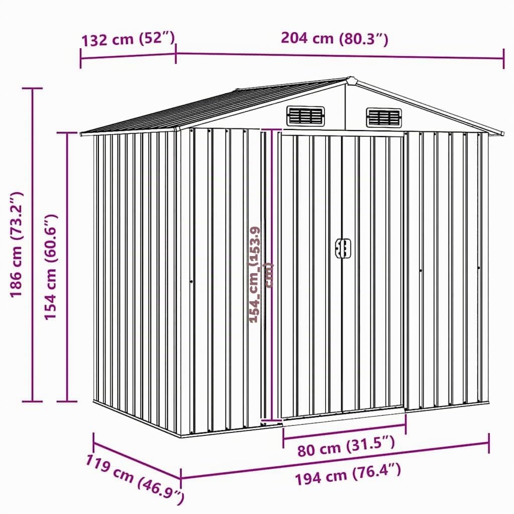 vidaXL Capanno per Attrezzi da Giardino Ventilato Ingresso a Scorrimento Robusto Casetta da Esterno Magazzino Antracite 204x132x186 cm in Acciaio