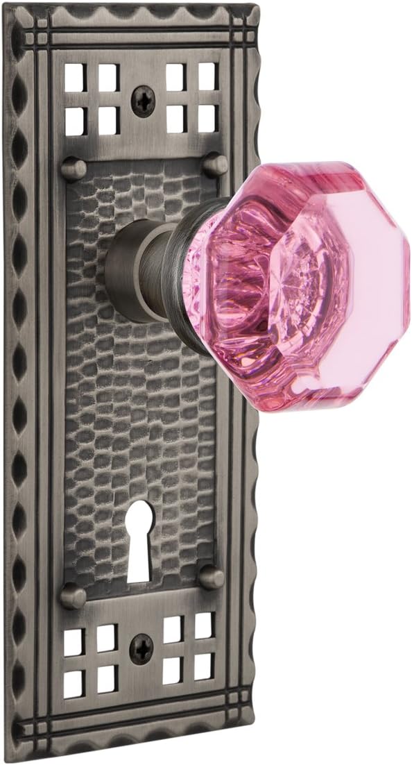Nostalgic Warehouse 722729 Craftsman Plate with Keyhole Single Dummy Waldorf Pink Door Knob in Antique Pewter