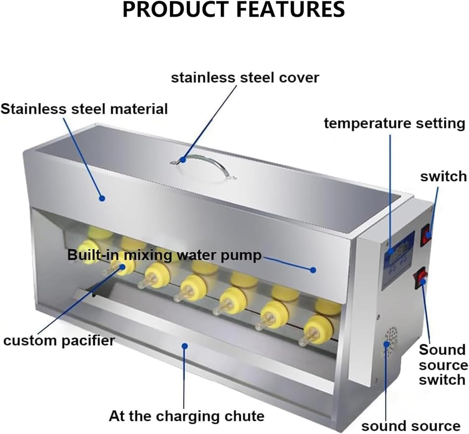 Pig Milk Feeder, Stainless Steel Piglet Lactation Feeder with Sound Source Hole, Large Capacity Milk Box, Automatic Stirring, 14 Fully Automatic Nipple Feeder for Lambs, Pig, and Small Cattle