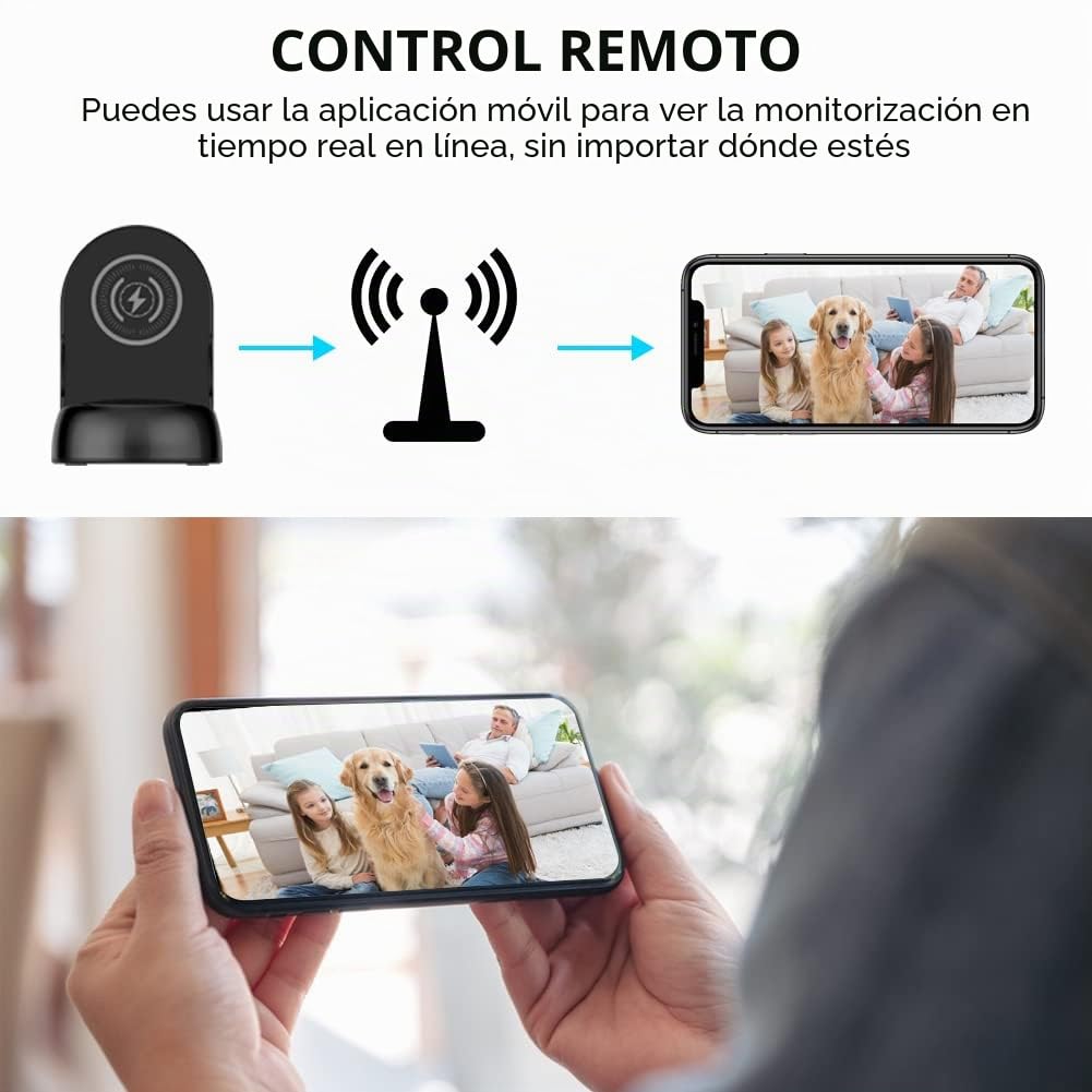 Cámara oculta Cámara espía WiFi Cargador inalámbrico, Cámara espía para niñera Activada por movimiento, HD1080P (Lente giratorio) con ángulo de visión de 250°, cámaras espías ocultas para seguridad