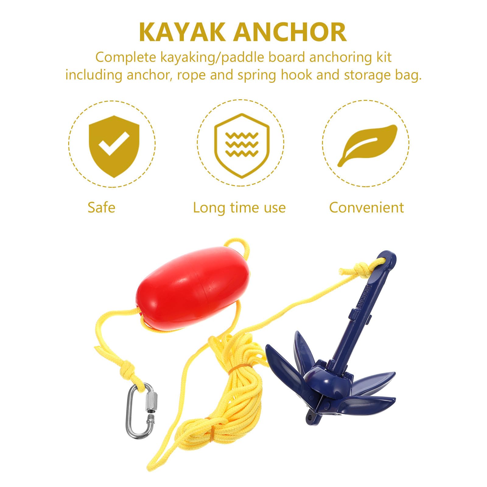 Anclaje Plegable de Aleación de Aluminio para Kayak y Canoa, Portátil y Fácil de Guardar Cuerda y Gancho de Resorte para Deportes Acuáticos
