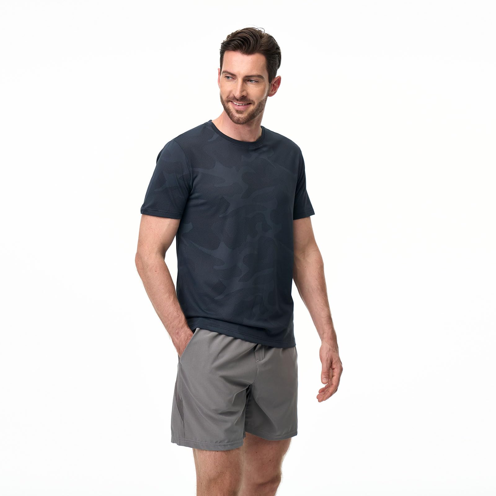 Superora Paquete de 3 camisetas deportivas para hombre, de secado rápido, para correr, entrenamiento, manga corta, malla transpirable con patrón de camuflaje jacquard — view 4