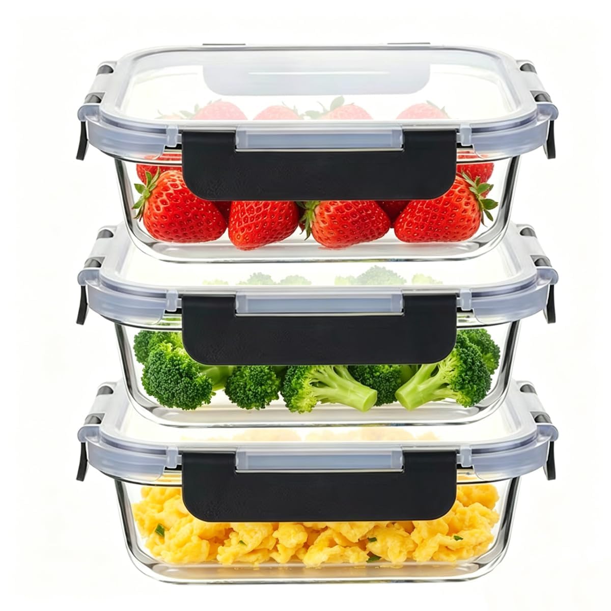 Hylruu 3 Pack 22OZ Stackable Glass Food Storage Containers with Airtight Lids,BPA-Free Glass Meal Prep Container for Lunch, Pantry Organizers and Storage, for Microwave, Oven, Freezer and Dishwasher