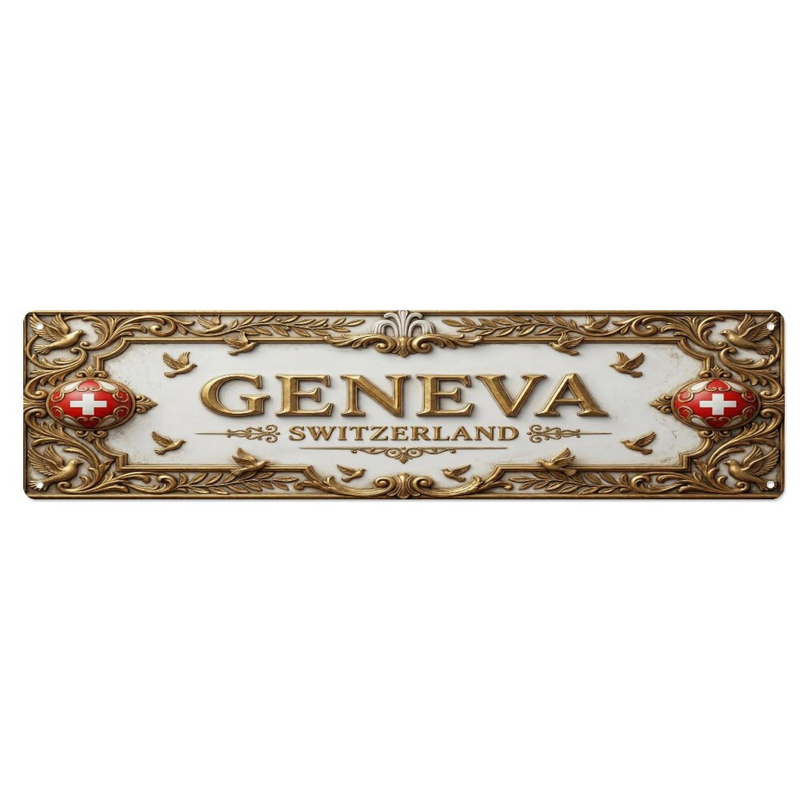 Vintage Geneva Switzerland Flag Pattern Metal Tin Sign