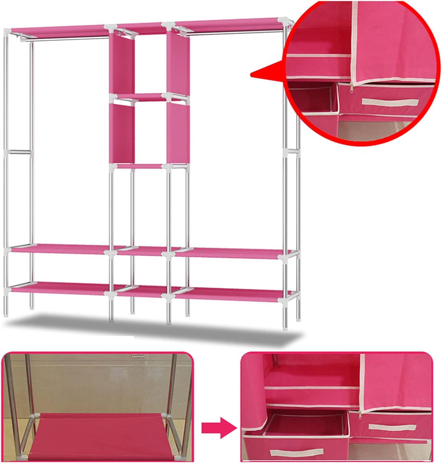 Wardrobe Organiser, Large Portable Fabric Closet Bedroom Clothing Storage Shelf with Storage Underwear Drawer Simple Furniture(Size:170 * 80CM) (170 * 80CM)