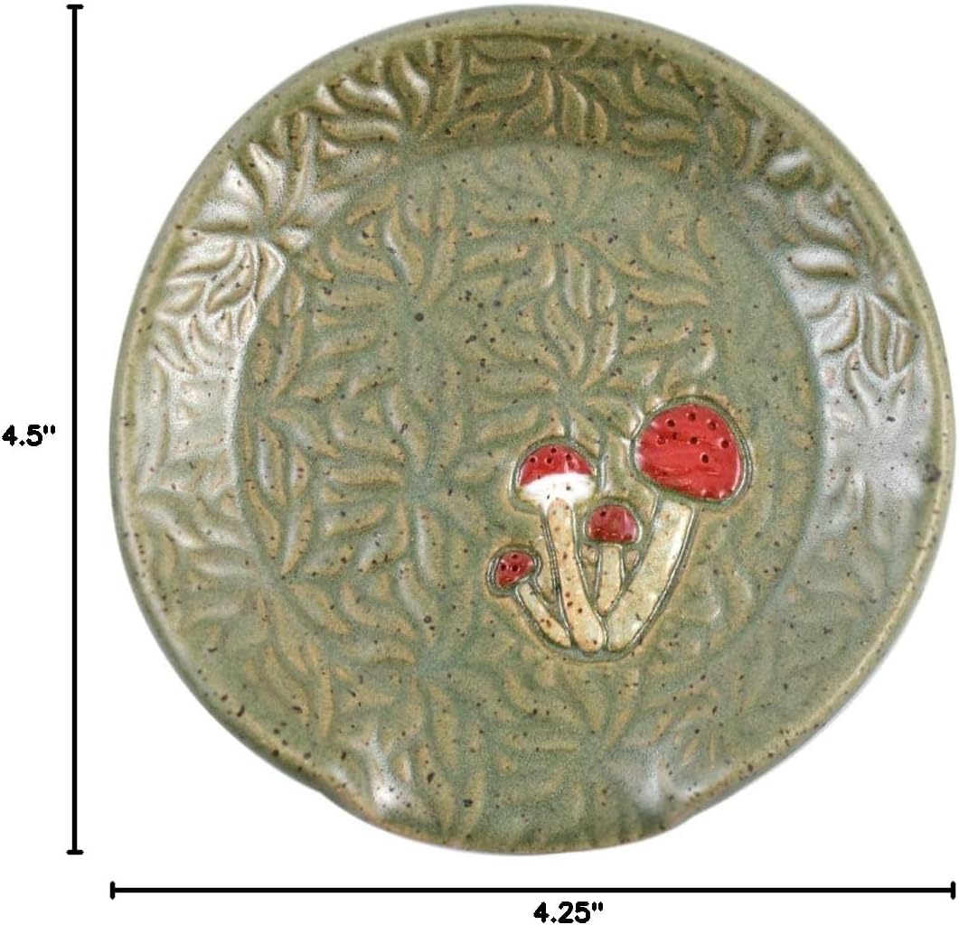 Retro Earthy Green Mushroom Spoon Rest, American Made Ceramic Stoneware