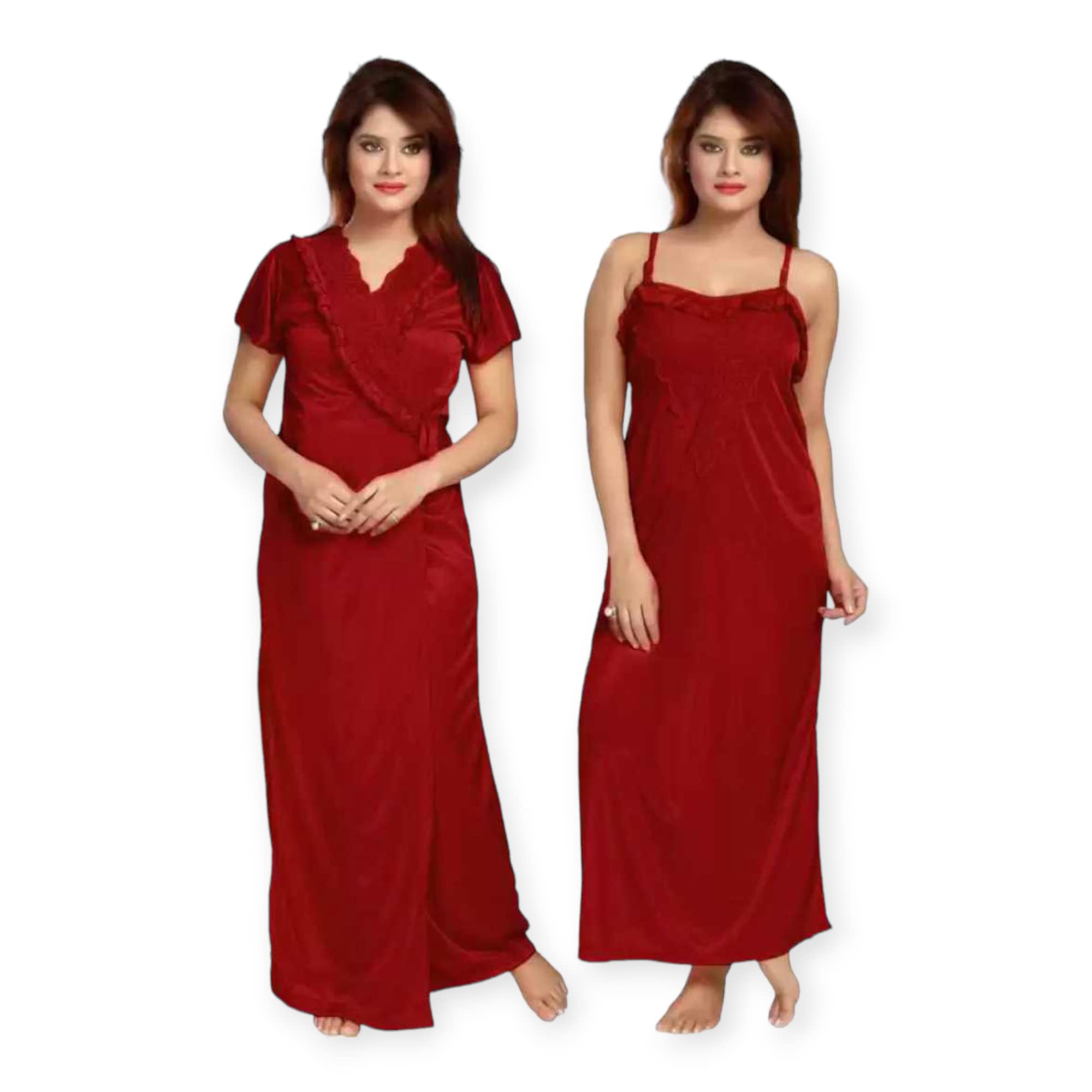 Apparels Solid Satin Nighty with Robe | Stylist & Comfy (2 PC Nighty Set)-image-30
