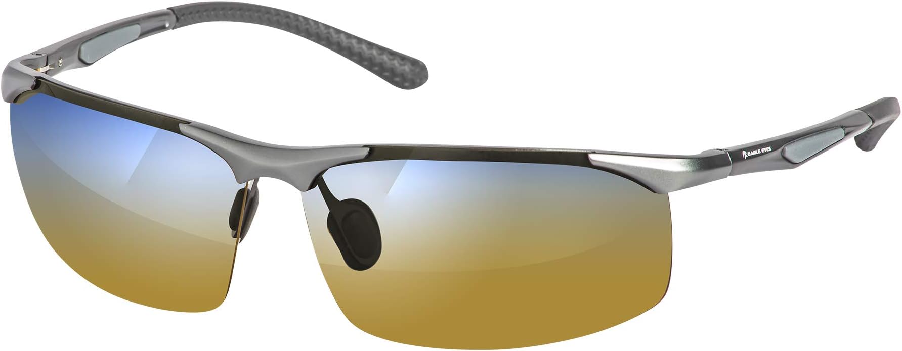 Triumph Aluminum Matte Black with Blue Flash Mirror Polarized Sunglasses Sports Semi Rimless