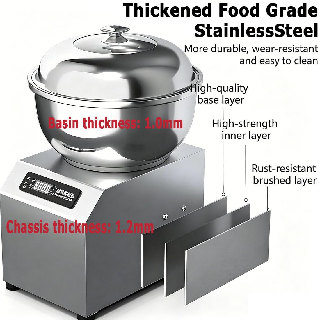 Macchina per Impasto in Acciaio Inox 2200w,Impastatrice Elettrica a Spirale,con Funzione di Fermentazione E Timer, Doppia Rotazione per Ristoranti, Panetterie E Pizzerie 5kg