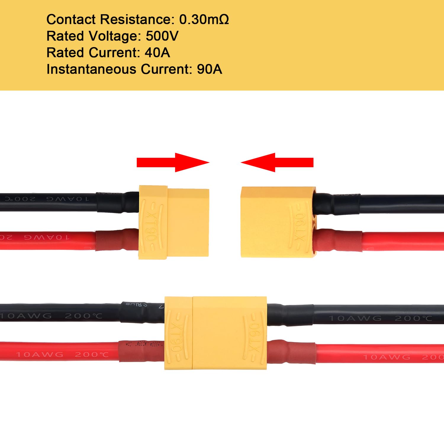 YIXISI 2 Pairs XT90 Pigtail, XT90 Plug Male Female Connector with 100mm 10AWG Silicon Wire, for RC Lipo Battery FPV Drone