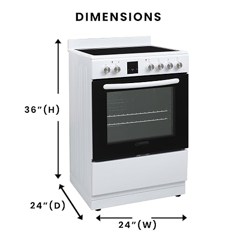 Equator 24-Inch Electric Cooking Range with Convection Oven & Air Fryer, 4 Ceramic Burners, ADA Compliant Design, Freestanding Compact Stove, Storage Drawer, UL Listed, 240V White