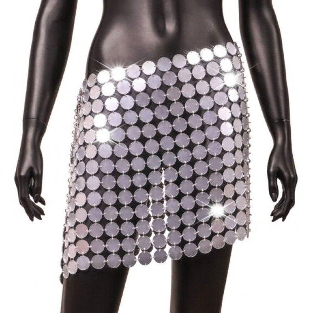 Falda de lentejuelas Sanfly minifalda cruzada ajustable para baile y eventos rave
