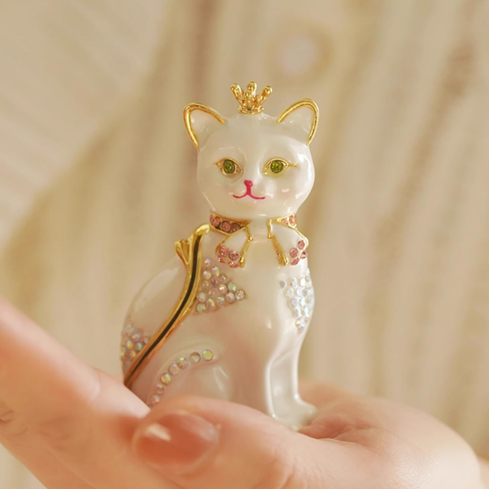 Amazon｜Beufee 猫 小物入れ 白い猫 ヒンジ付き ジュエリーボックス