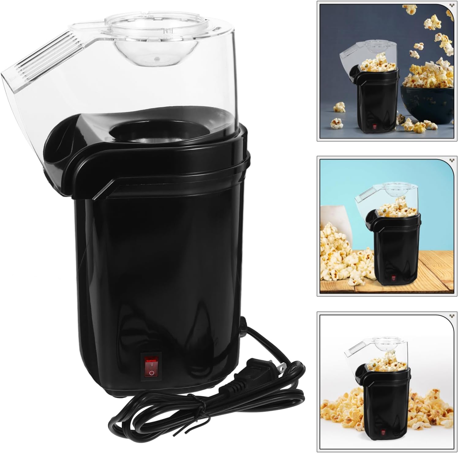 Zerodeko 110v Hot Air Popcorn Maker Electric Popcorn Machine Healthy Oil Snack Maker for Home Movie Compact Design for Easy Storage and Safe Black