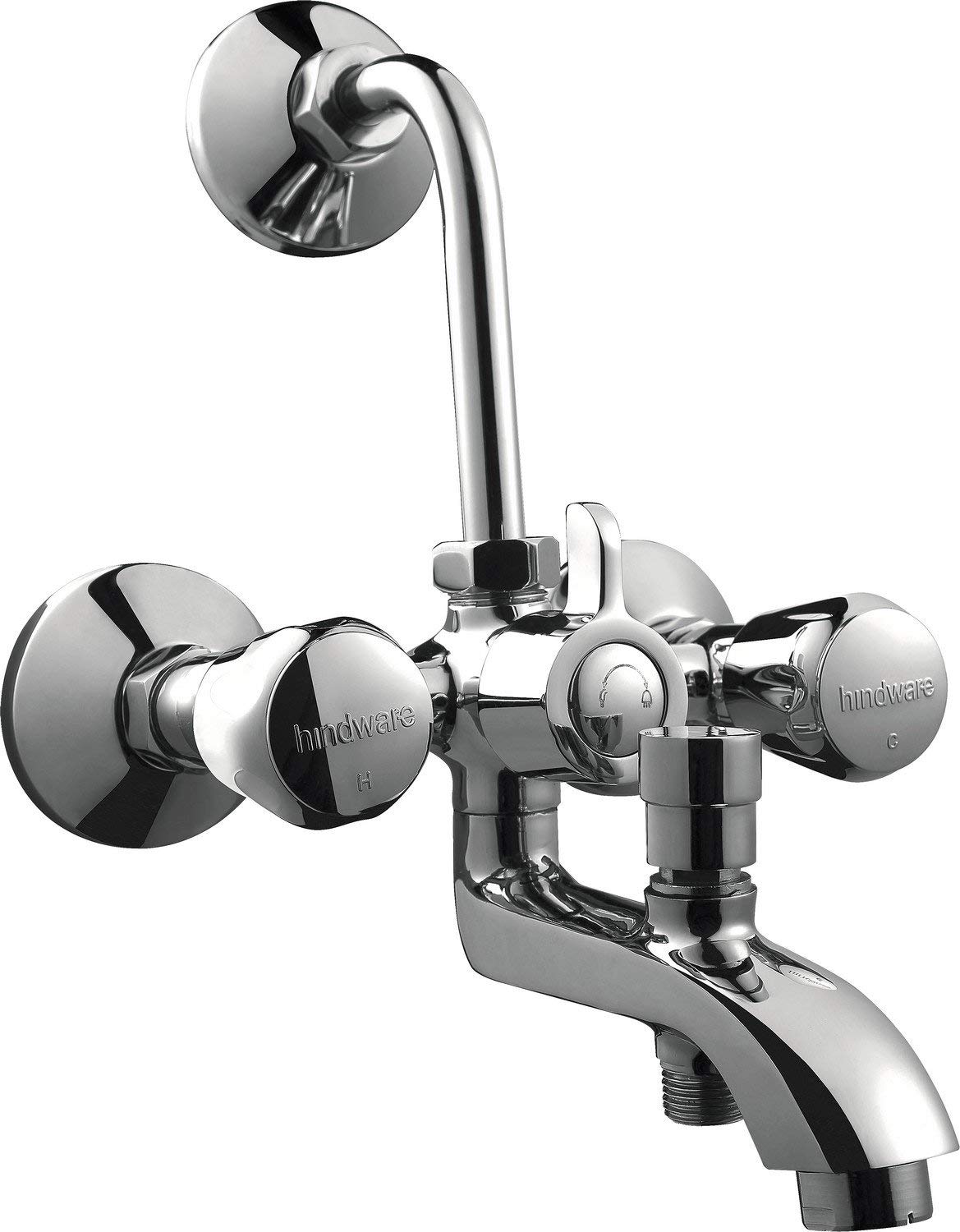 Hindware F330022CP 3-in-1 Wall Mixer for Bathroom | Made of Brass | Comes with L-Bend for Overhead Shower | Tip-ton for Handshower | Contessa Plus