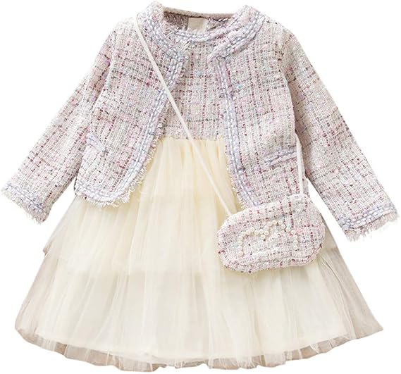 Amazon キッズ ワンピース ドレス ガールズドレス 子供服 女の子 ドレス コート バッグ３点セット パーテイーワンピース お嬢様 幼児用 プリンセスドレス ベビ 服 フォーマルワンピース ふわふわ 春 秋 冬 結婚式 発表会 人気 赤ちゃん服 フォーマル 通販