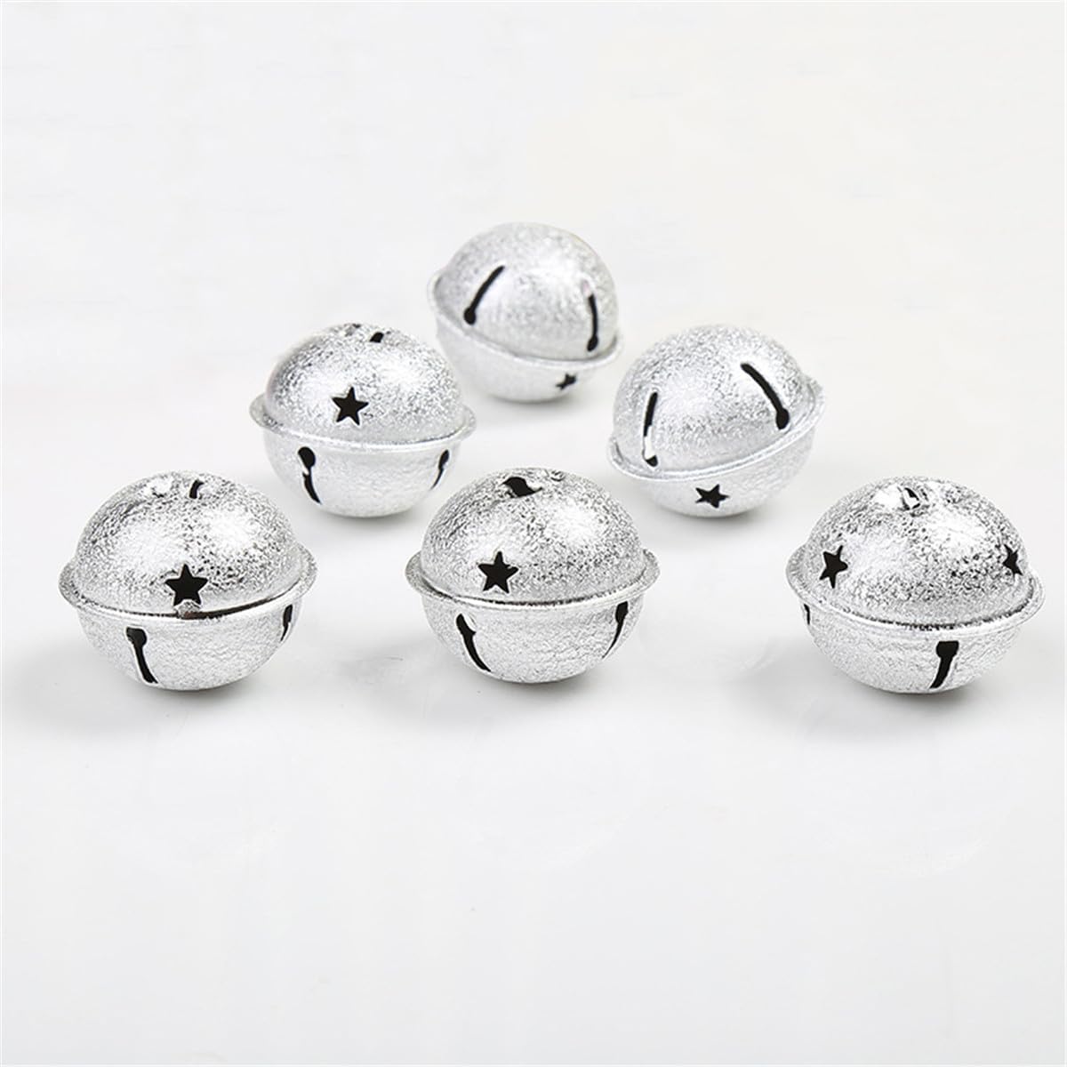 30 Pcs 3cm Christmas Jingle Bell with Star Cutouts, Glitter Jingle Bell Christmas Decorative Bell, Bell Frosted Round Metal Craft Bell for Home Garden Wedding Craft Hanging Decoration