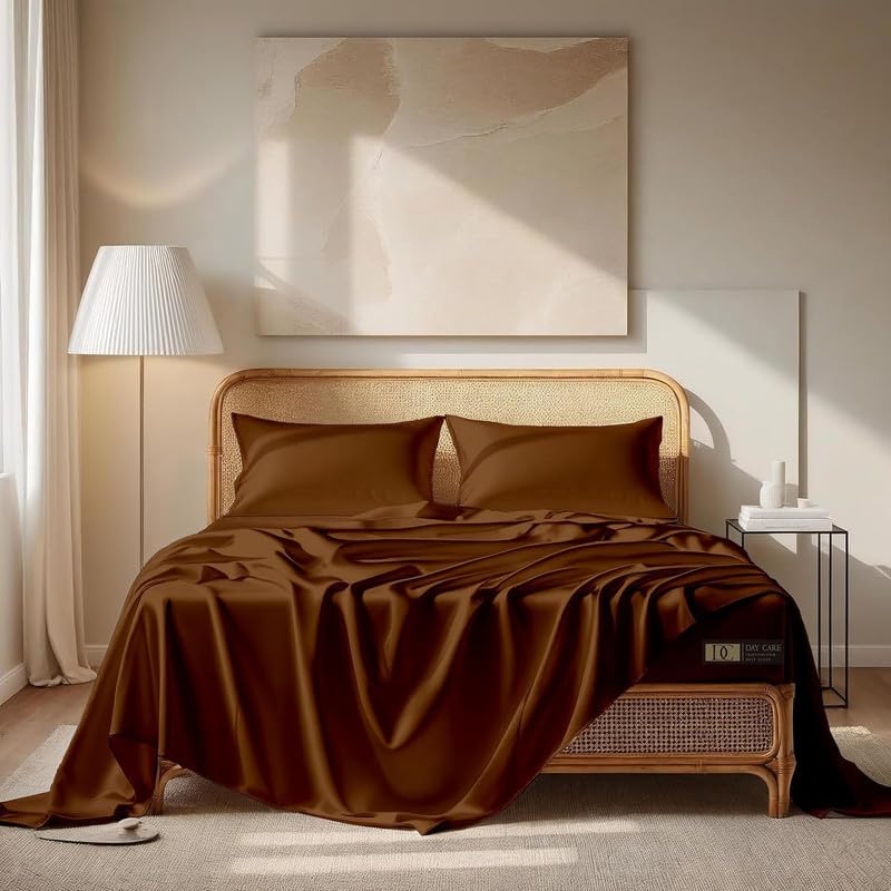 Image of Day Care-Luxury Satin Flat King Size (92x106 Inchs) Bedsheet|Ultra Soft Silky Smooth Touch|Breathable, Lightweight & Skin Friendly|Wrinkle Resistant|Chocolate