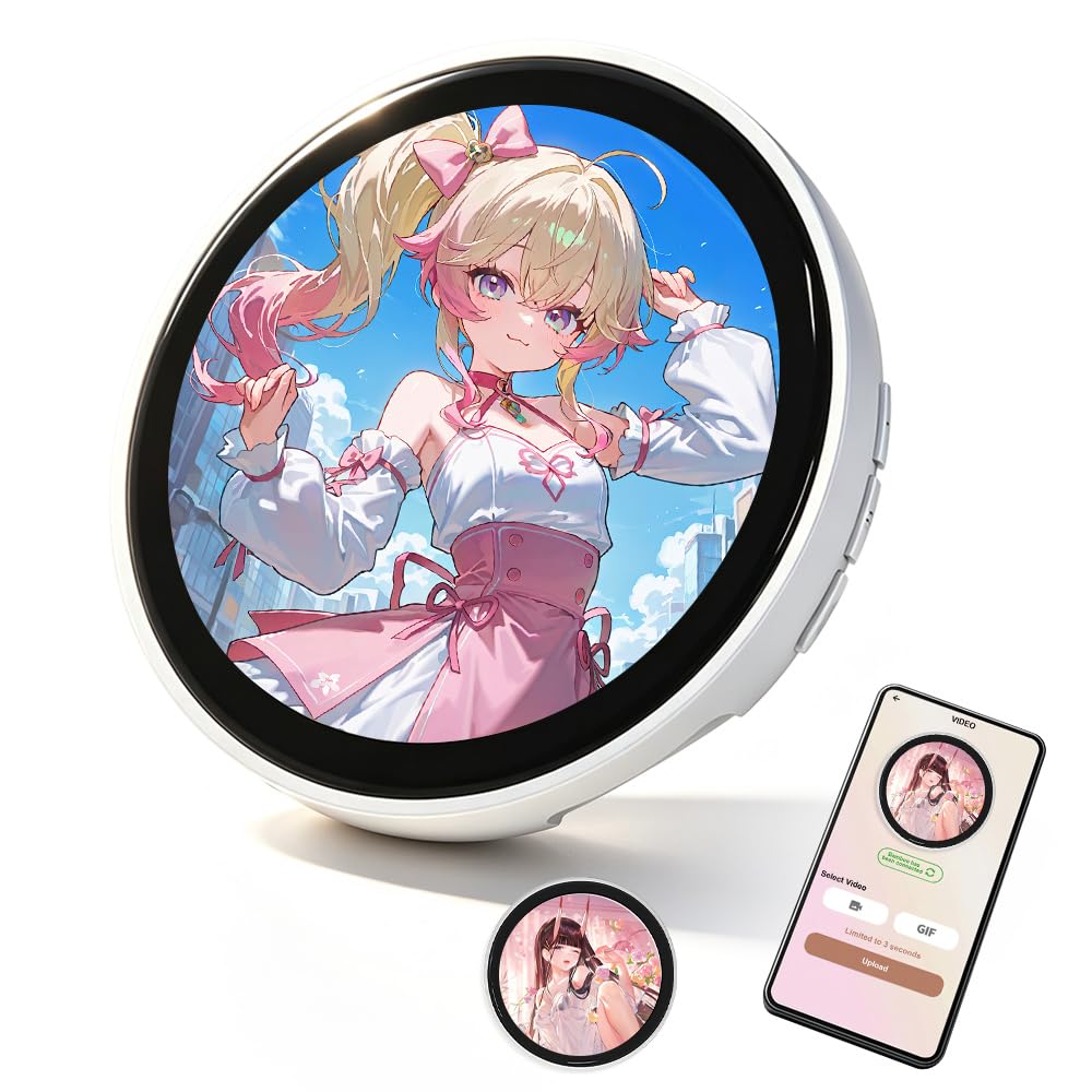 BIZOI Electronic Anime Pin with HD Touchscreen, 1.85-inch Smart Digital Display Badge with Photo & GIF Transfer, Programmable Electronic Badge for Backpacks and Conventions Photo LOGO Name Tag Pins