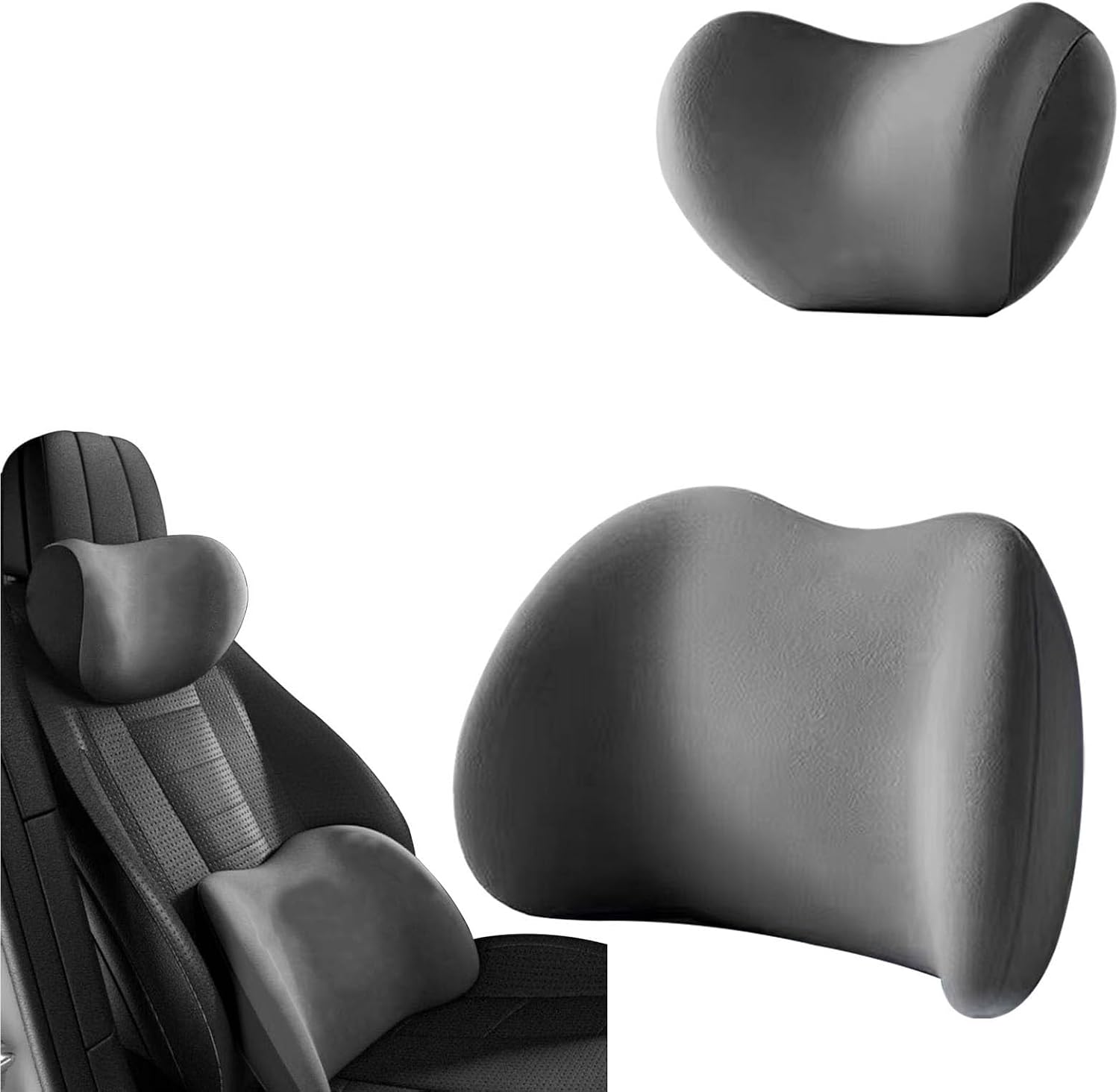 Almohadilla lumbar y cabezal para auto, gris, set 2