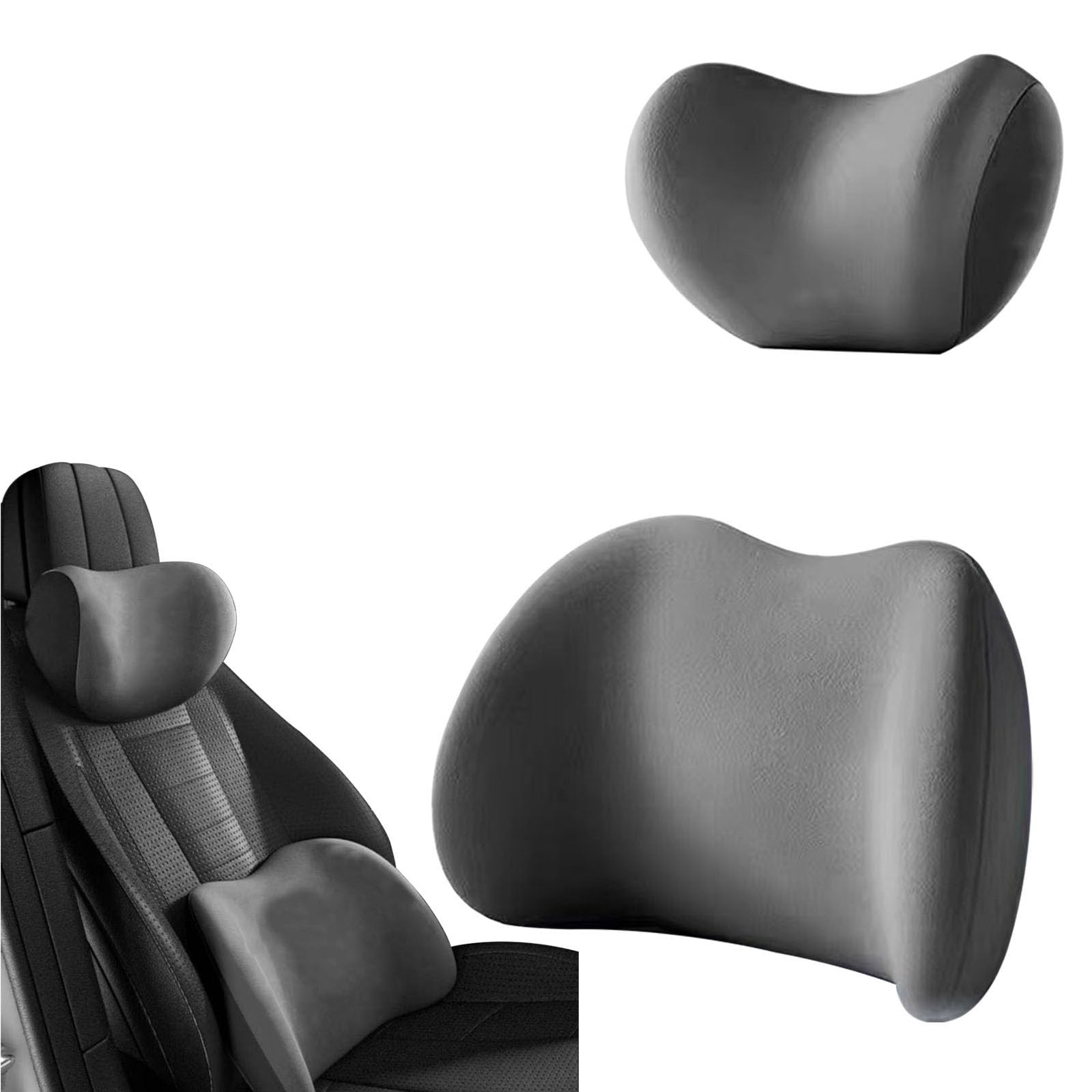 Auto Lendenwirbelkissen und Nackenkissen, Kompatibel mit Bentley Flying Spur Mulsanne Arnage, Memory Foam Auto Kopfstütze Kissen Autos Sitz Kopf Lendenkissen, Set 2-Grey