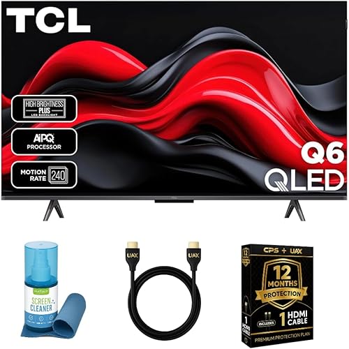TCL 43-Inch QLED Pro 4K Smart Google TV Bundle - HDR10+, Dolby Vision & Atmos, Voice Remote, 60 Hz VRR, W/ 12 Months CPS Protection, UAX HDMI Cable & Screen Cleaner with Microfiber