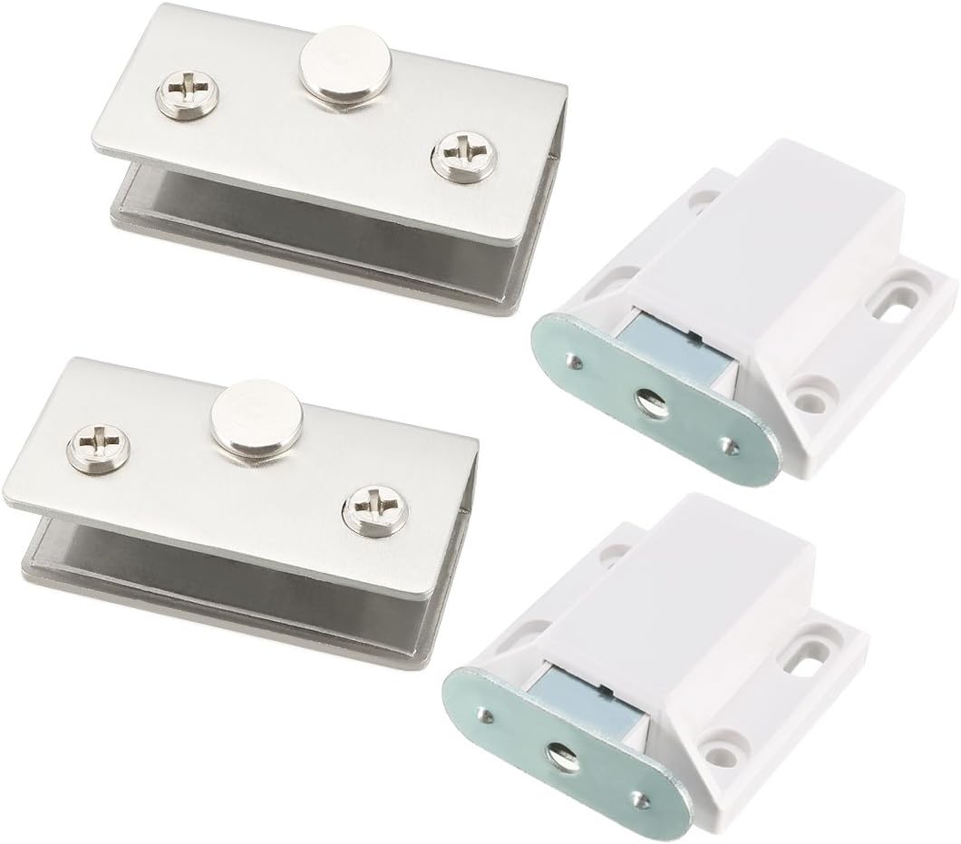 uxcell 8-10mm Glass Door Magnetic Touch Catch Latch Closure Plastic White with Clamp 2 Set